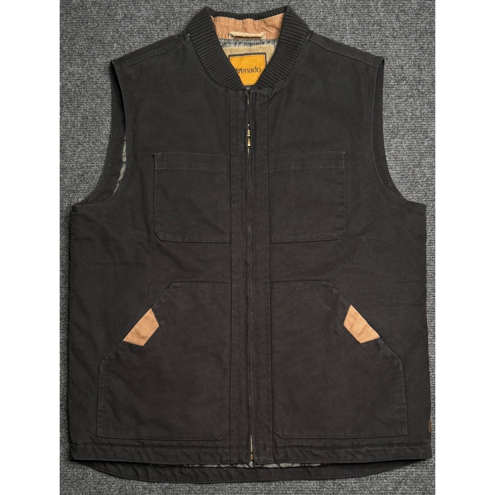 Venado Mens Canvas Concealed Carry Vest Black Quilt Lined Utility Pockets Size M